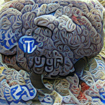 AI generated image of a brain with the TypeScript logo on folds